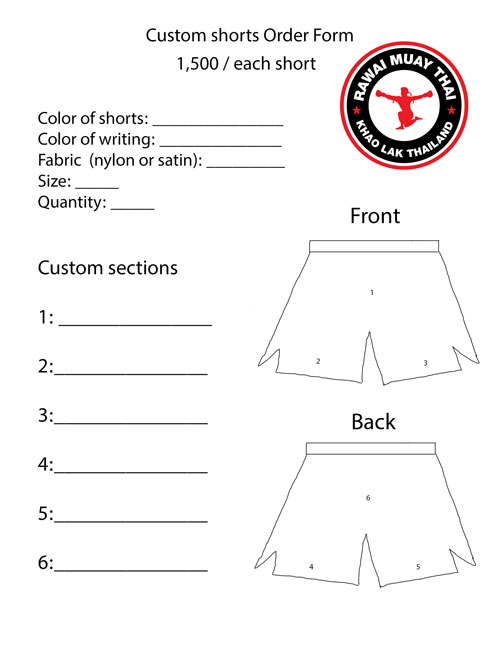 muay thai custom shorts order form